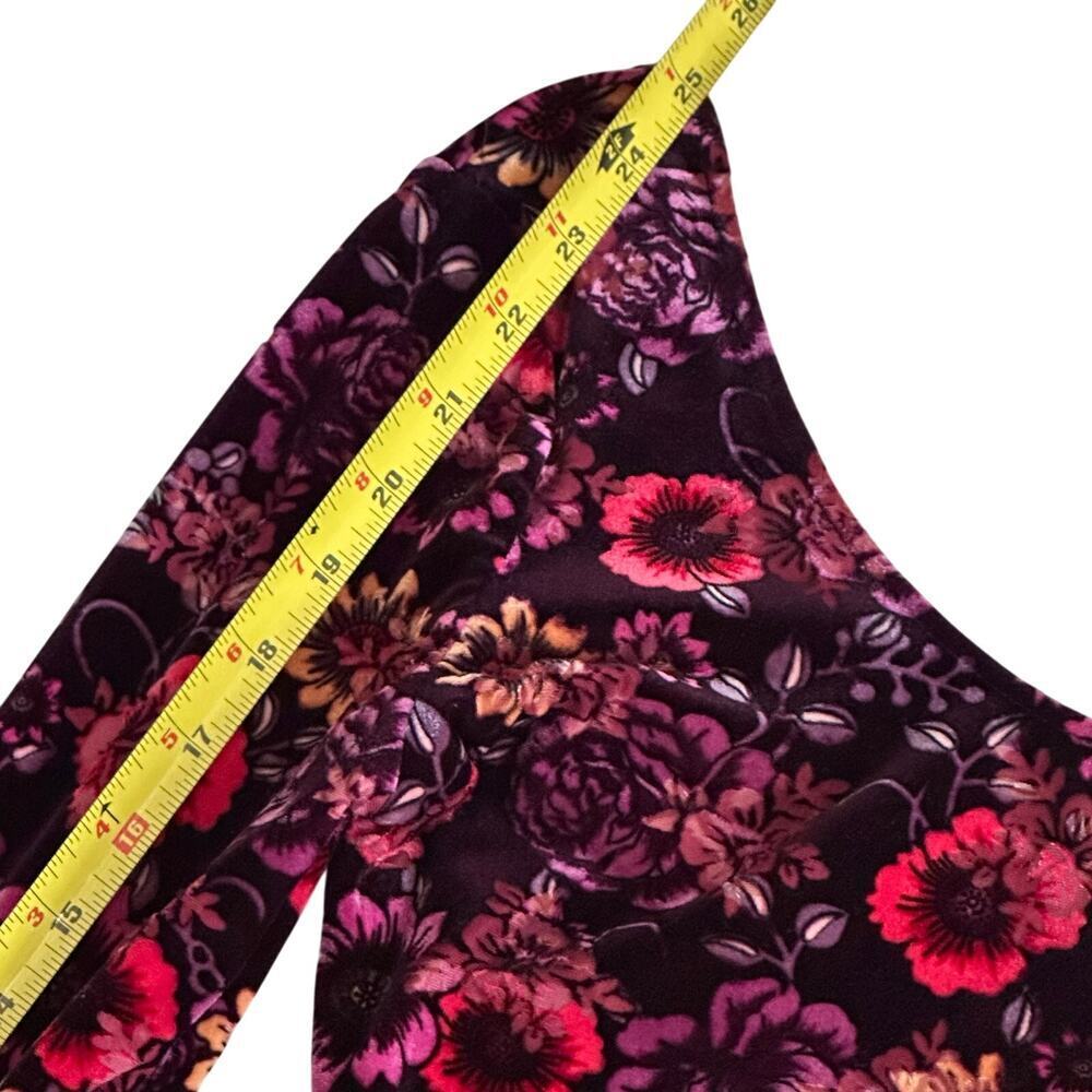 CANDIE'S Floral Velvet Bodycon Mini Dress Long Sleeve Scoop Neck Purple Size S - Picture 13 of 14